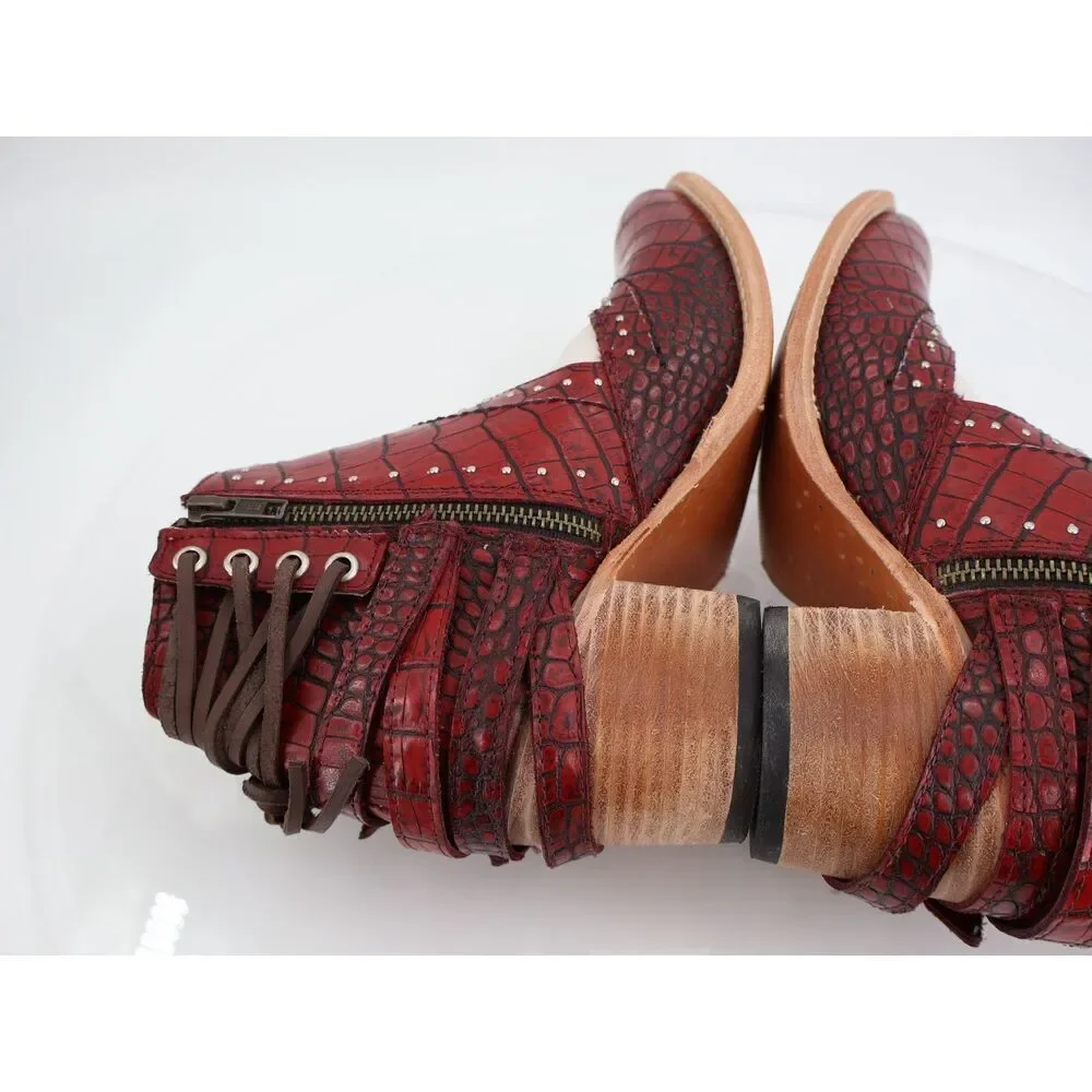Freebird by Steven Desert Boots Womens Size 9 Red Croc Leather Boho NWB